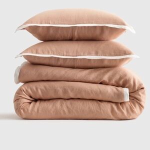 Quince European Linen Contrast Flange Duvet Cover Set Twin